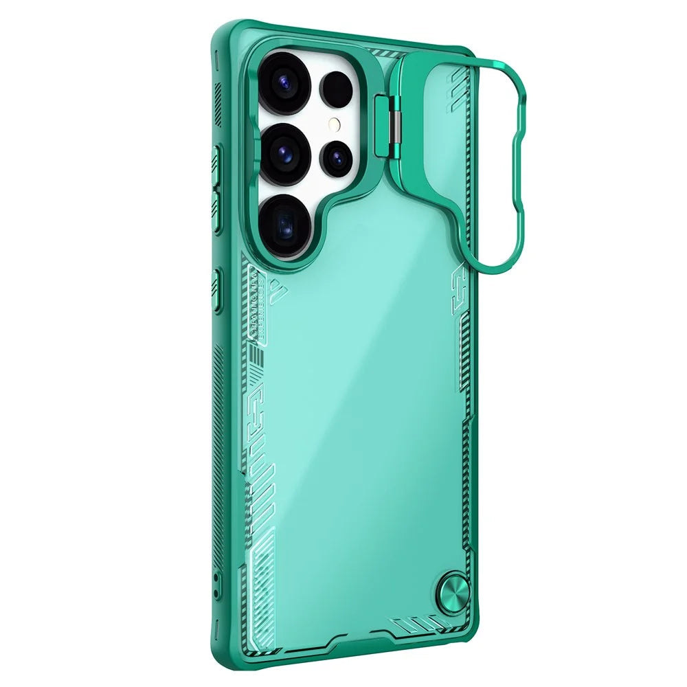NILLKIN Iceblade CamProp For Samsung Galaxy S25 Ultra Case Lens Frame Kickstand PC + TPU Phone Cover - Green - 1
