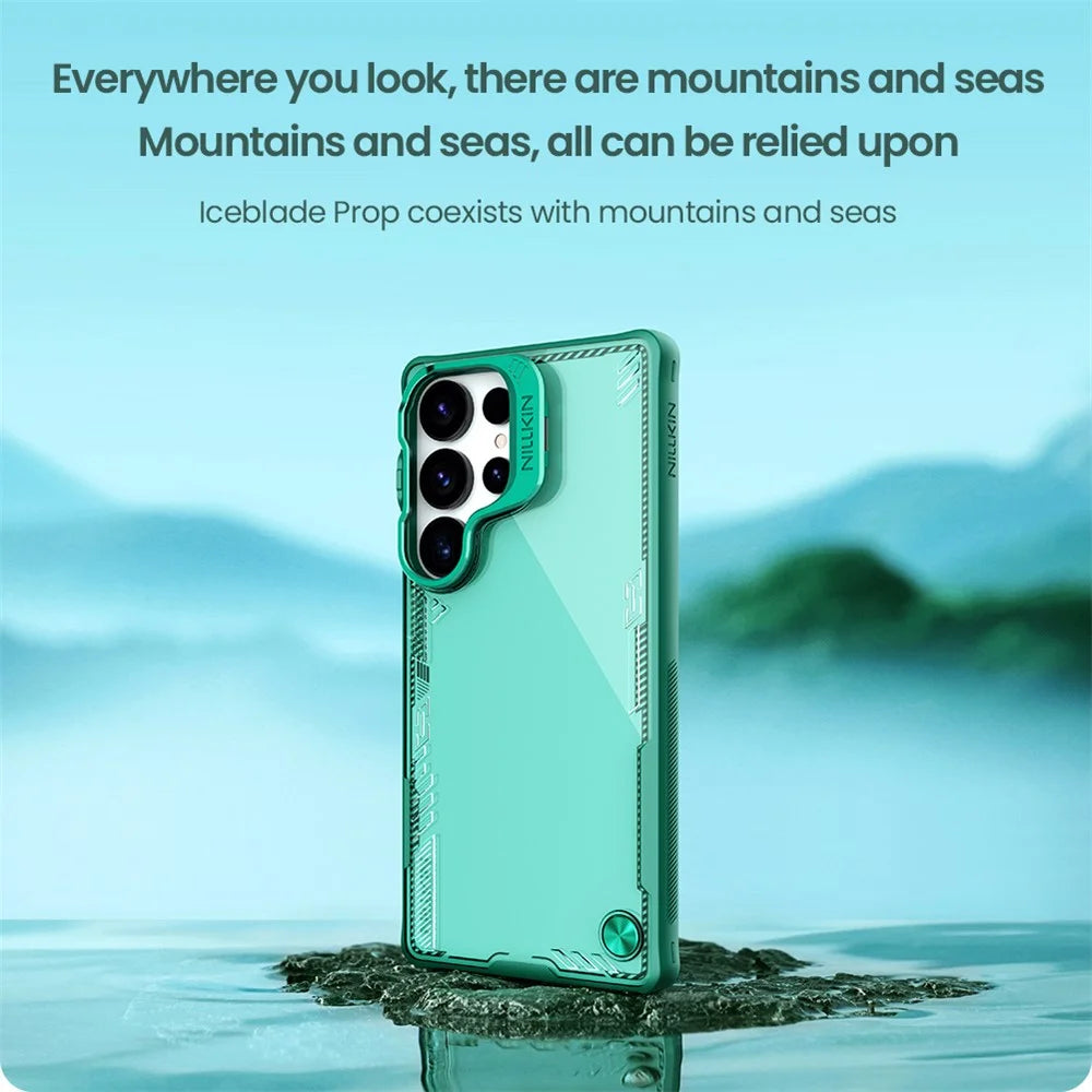 NILLKIN Iceblade CamProp For Samsung Galaxy S25 Ultra Case Lens Frame Kickstand PC + TPU Phone Cover - Green - 6