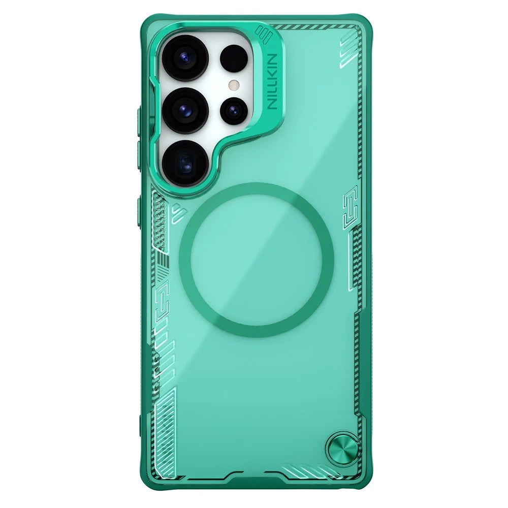 NILLKIN Iceblade CamProp For Samsung Galaxy S25 Ultra Magnetic Case Lens Frame Kickstand PC + TPU Phone Cover - Green - 2