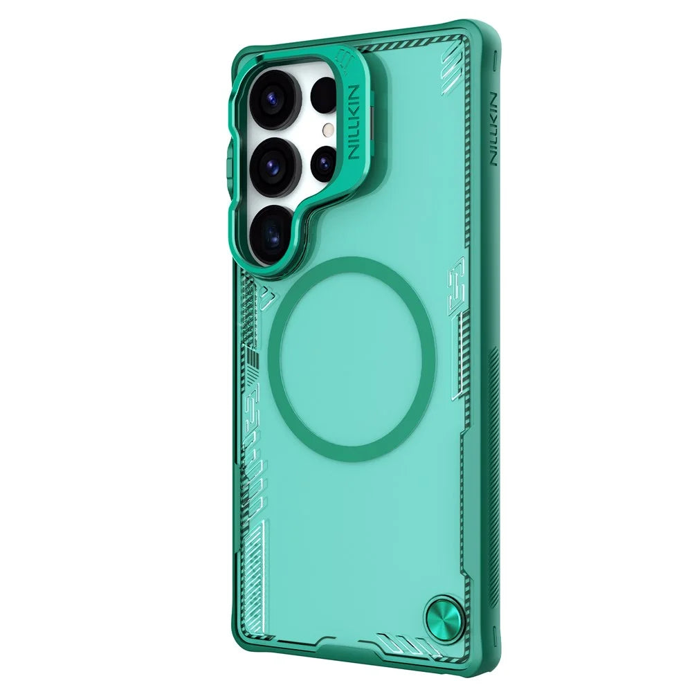NILLKIN Iceblade CamProp For Samsung Galaxy S25 Ultra Magnetic Case Lens Frame Kickstand PC + TPU Phone Cover - Green - 3