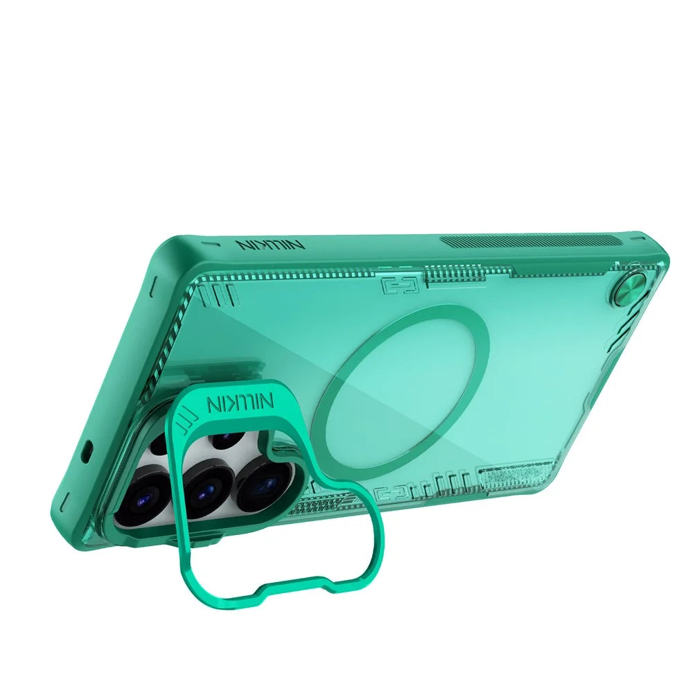NILLKIN Iceblade CamProp For Samsung Galaxy S25 Ultra Magnetic Case Lens Frame Kickstand PC + TPU Phone Cover - Green - 5