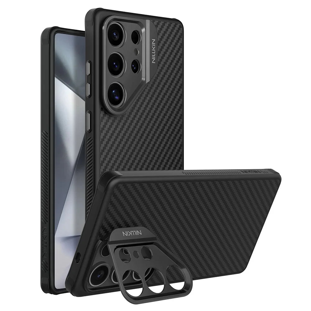 NILLKIN For Samsung Galaxy S25 Ultra Magnetic Case TPU + Aramid Fiber Lens Kickstand Phone Cover Precision Cutout - 1