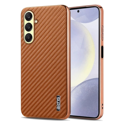 AZNS For Samsung Galaxy A56 5G Case Electroplating Carbon Fiber Texture PU + TPU Phone Cover - Brown - 1