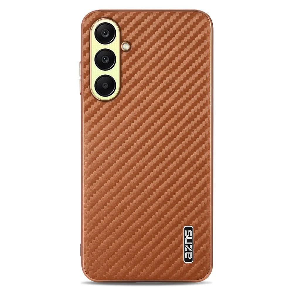 AZNS For Samsung Galaxy A56 5G Case Electroplating Carbon Fiber Texture PU + TPU Phone Cover - Brown - 2