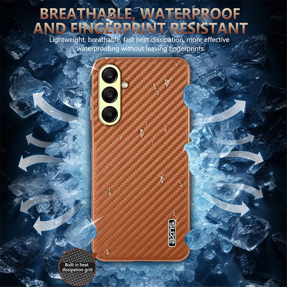AZNS For Samsung Galaxy A56 5G Case Electroplating Carbon Fiber Texture PU + TPU Phone Cover - Brown - 4