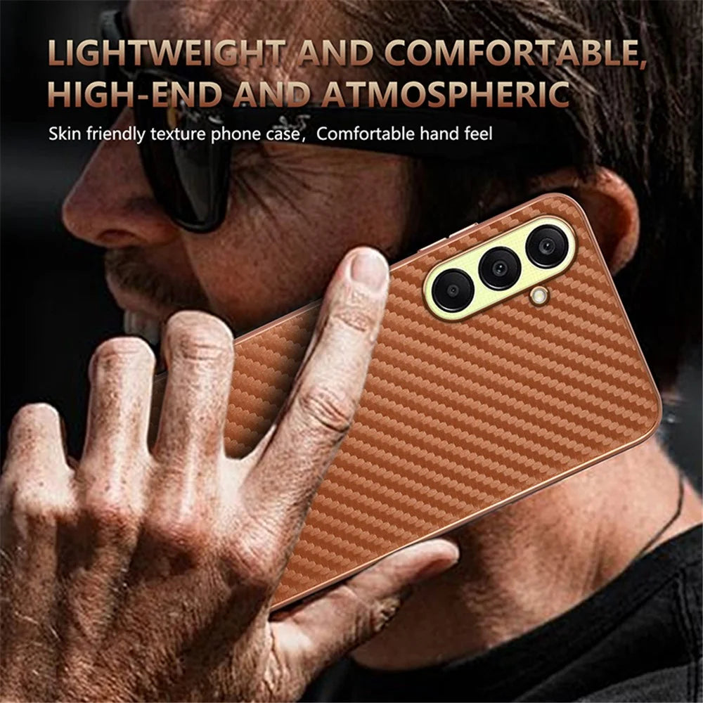 AZNS For Samsung Galaxy A56 5G Case Electroplating Carbon Fiber Texture PU + TPU Phone Cover - Brown - 5