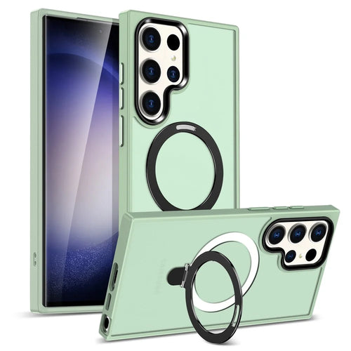 For Samsung Galaxy S25 Ultra Kickstand Magnetic Case PC + TPU Phone Cover - Matcha Green - 1