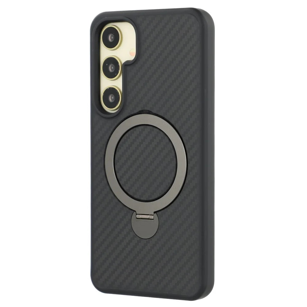 For Samsung Galaxy S24 Magnetic Case Kickstand TPU + PC Phone Cover Carbon Fiber Texture - 3