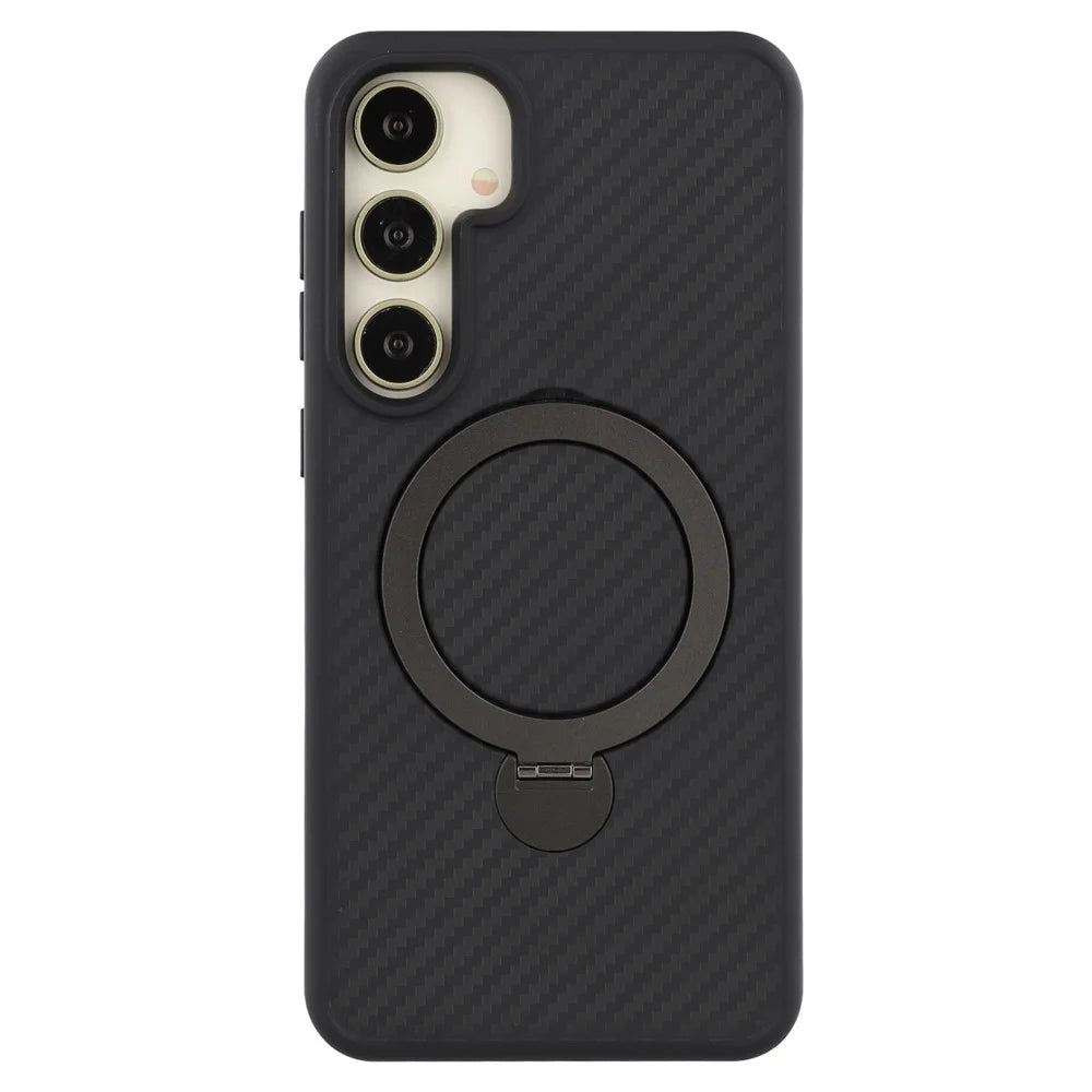 For Samsung Galaxy S24 Magnetic Case Kickstand TPU + PC Phone Cover Carbon Fiber Texture - 4