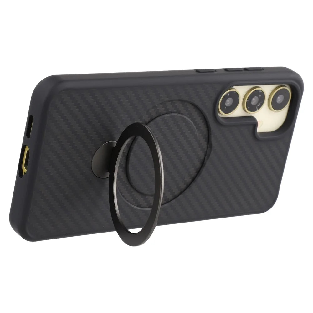For Samsung Galaxy S24 Magnetic Case Kickstand TPU + PC Phone Cover Carbon Fiber Texture - 5