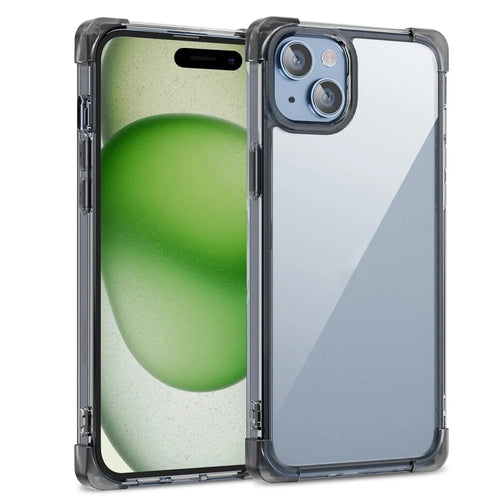 For iPhone 15 Case Reinforced Corners TPU + Acrylic Clear Phone Back Cover - Transparent Black - 1