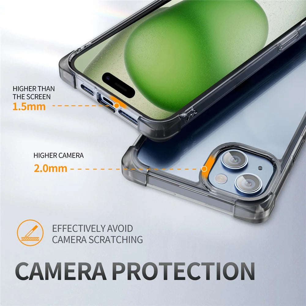 For iPhone 15 Plus Case Reinforced Corners TPU + Acrylic Clear Phone Back Cover - Transparent Black - 7