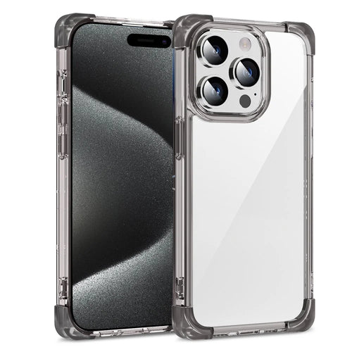 For iPhone 15 Pro Case Reinforced Corners TPU + Acrylic Clear Phone Back Cover - Transparent Black - 1