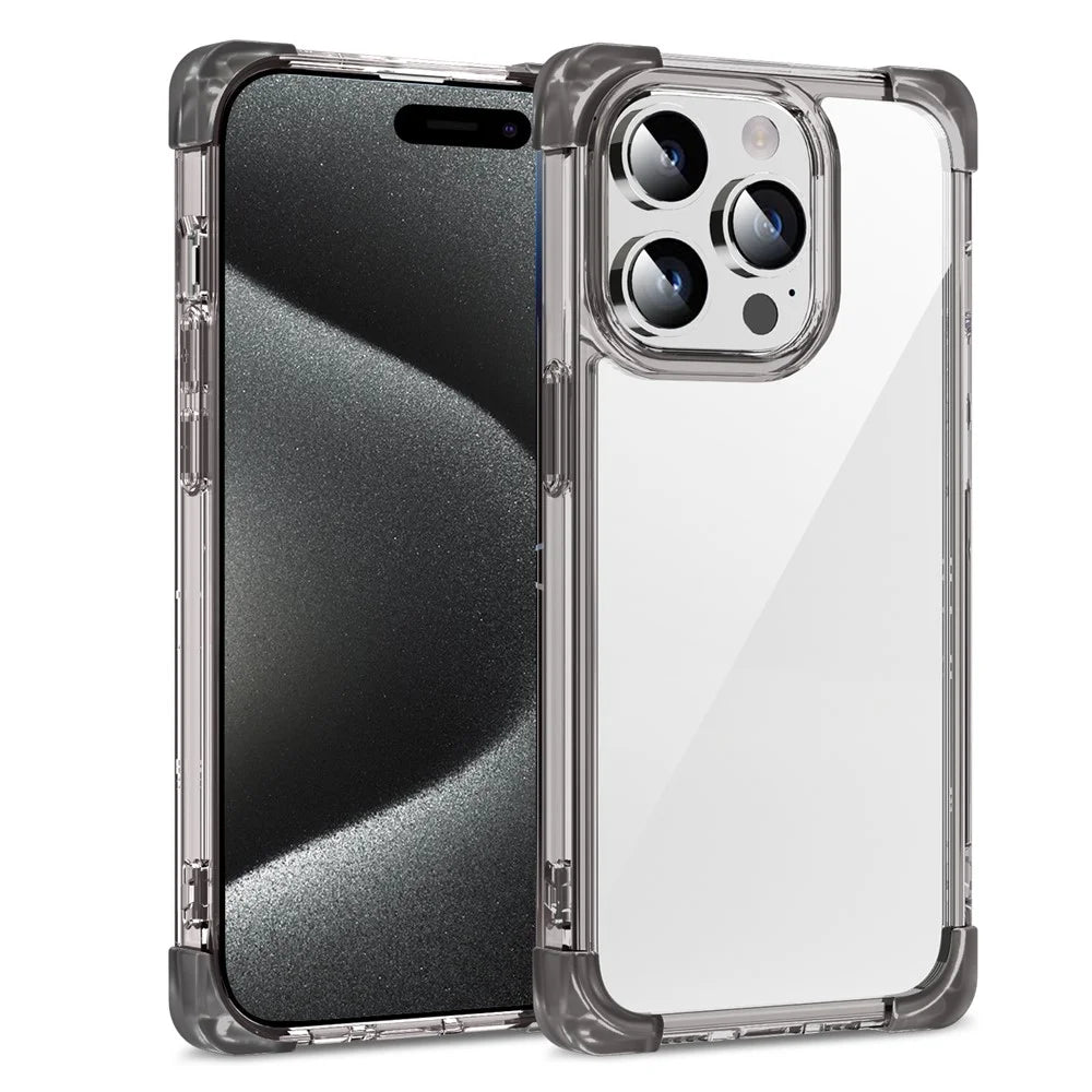 For iPhone 15 Pro Case Reinforced Corners TPU + Acrylic Clear Phone Back Cover - Transparent Black - 1