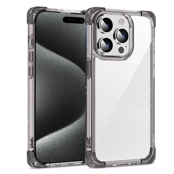 For iPhone 15 Pro Case Reinforced Corners TPU + Acrylic Clear Phone Back Cover - Transparent Black - 1