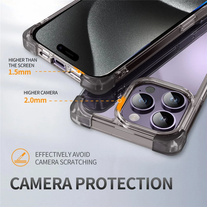 For iPhone 15 Pro Case Reinforced Corners TPU + Acrylic Clear Phone Back Cover - Transparent Black - 7