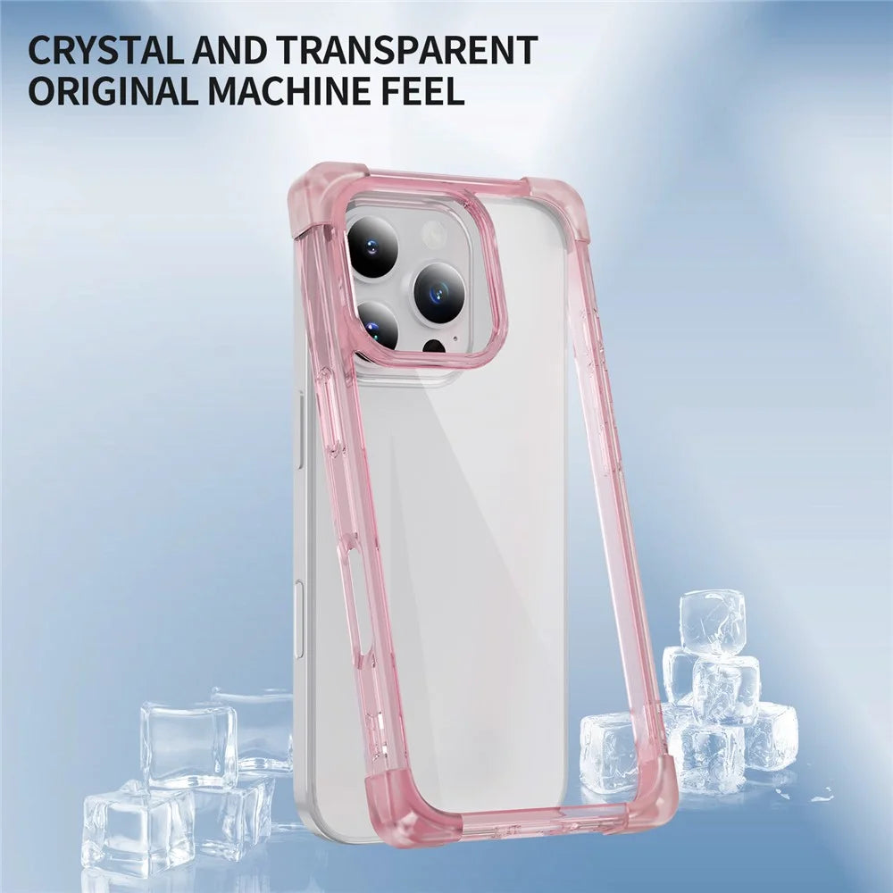 For iPhone 16 Pro Case Reinforced Corners TPU + Acrylic Clear Phone Back Cover - Transparent Pink - 4