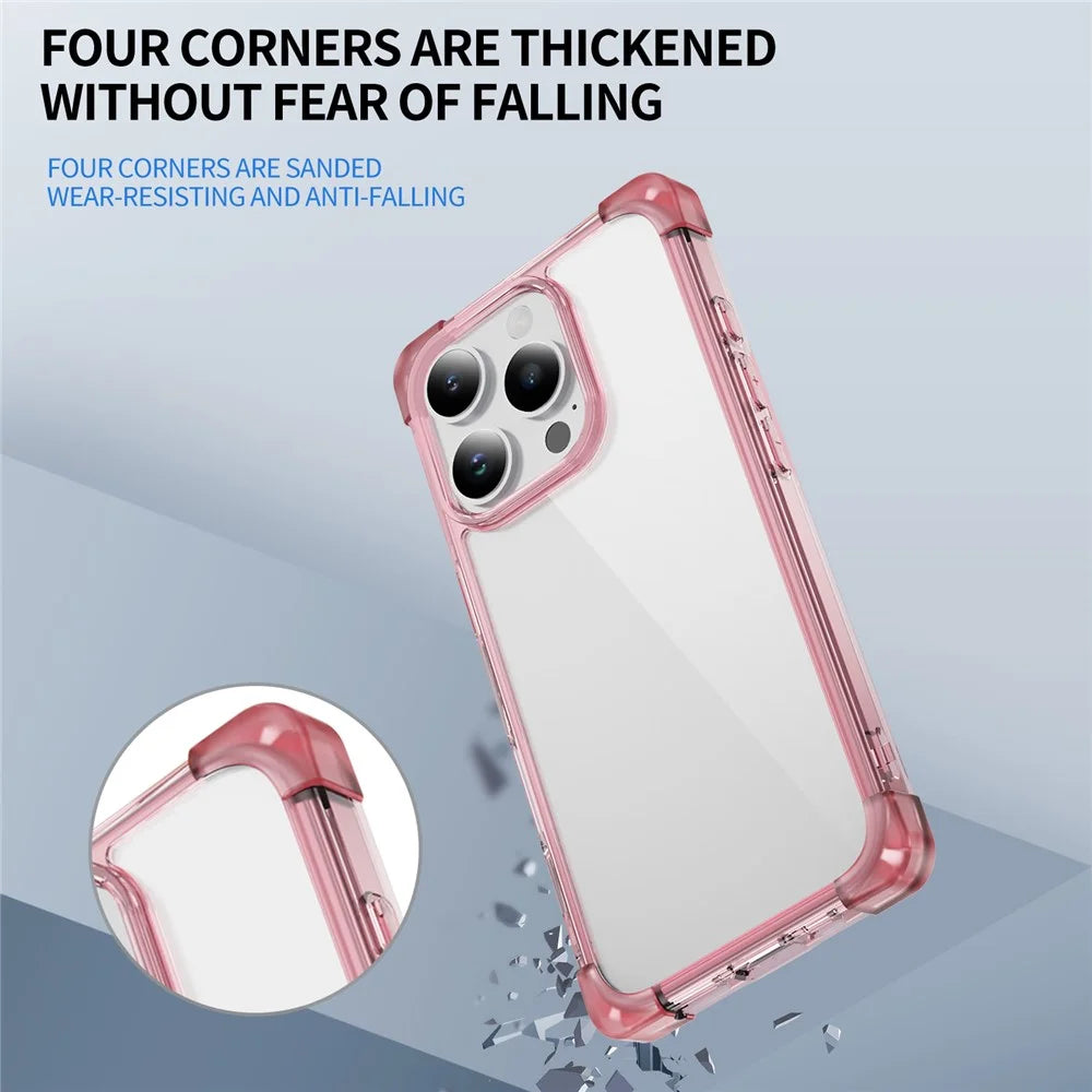 For iPhone 16 Pro Case Reinforced Corners TPU + Acrylic Clear Phone Back Cover - Transparent Pink - 5