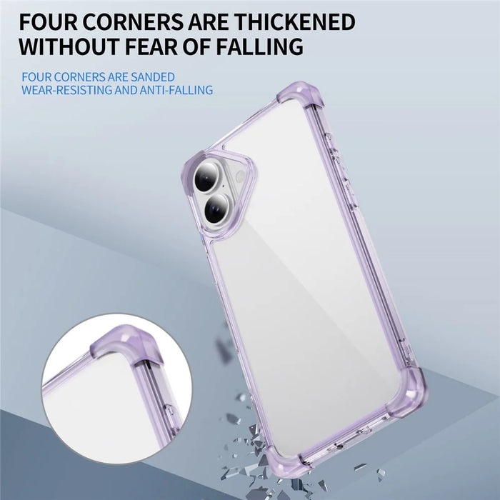 For iPhone 16 Plus Case Reinforced Corners TPU + Acrylic Clear Phone Back Cover - Transparent Purple - 5