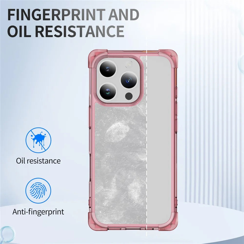 For iPhone 16 Pro Max Case Reinforced Corners TPU + Acrylic Clear Phone Back Cover - Transparent Pink - 6
