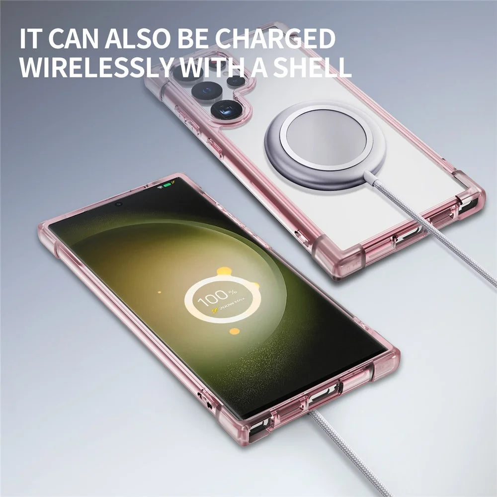 For Samsung Galaxy S24 Ultra Case Reinforced Corners TPU + Acrylic Clear Phone Back Cover - Transparent Pink - 2