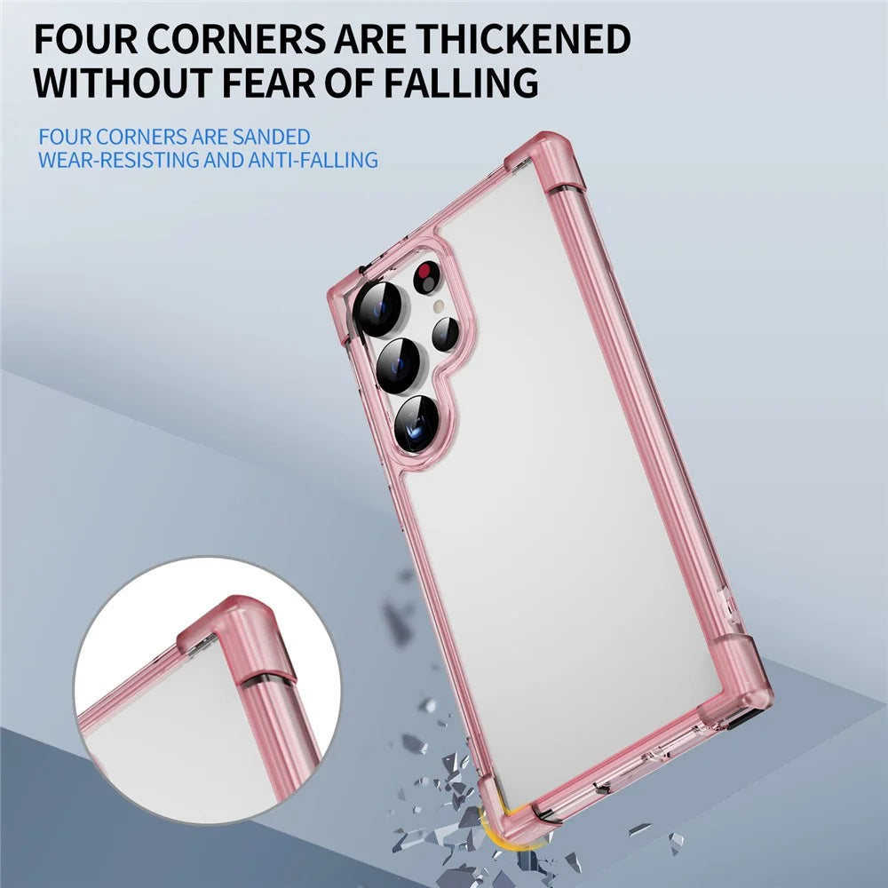 For Samsung Galaxy S24 Ultra Case Reinforced Corners TPU + Acrylic Clear Phone Back Cover - Transparent Pink - 5