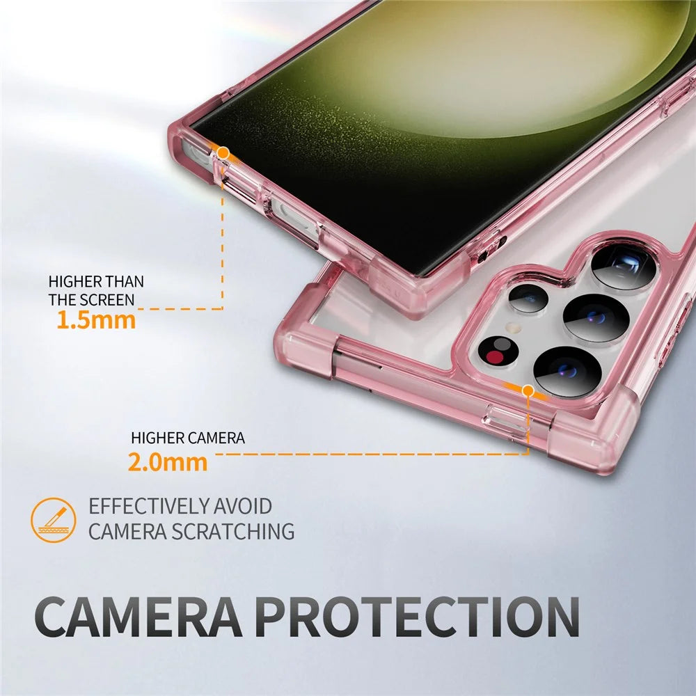 For Samsung Galaxy S24 Ultra Case Reinforced Corners TPU + Acrylic Clear Phone Back Cover - Transparent Pink - 7