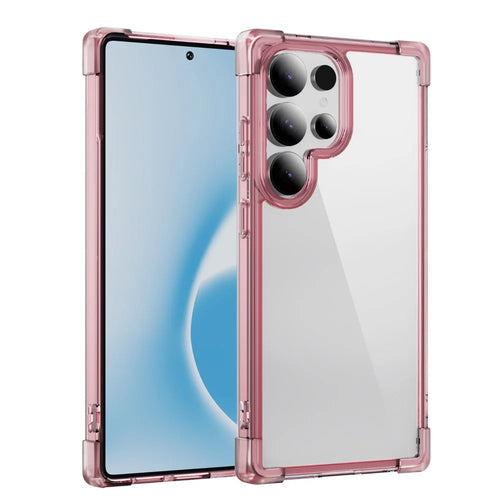 For Samsung Galaxy S25 Ultra Case Reinforced Corners TPU + Acrylic Clear Phone Back Cover - Transparent Pink - 1