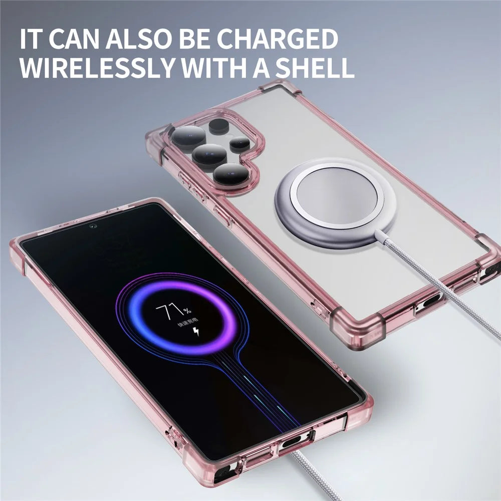 For Samsung Galaxy S25 Ultra Case Reinforced Corners TPU + Acrylic Clear Phone Back Cover - Transparent Pink - 2