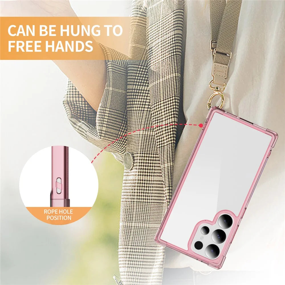 For Samsung Galaxy S25 Ultra Case Reinforced Corners TPU + Acrylic Clear Phone Back Cover - Transparent Pink - 3