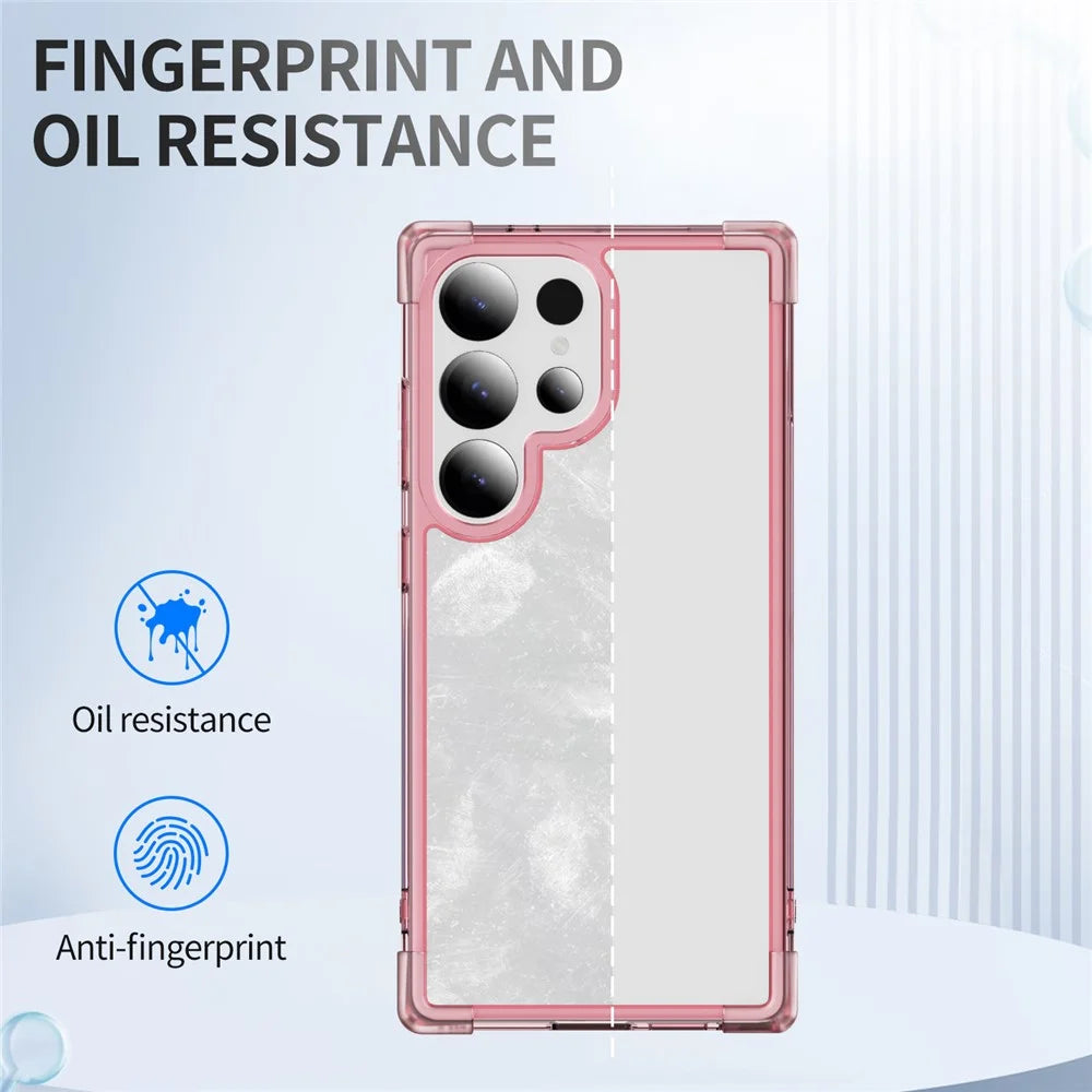 For Samsung Galaxy S25 Ultra Case Reinforced Corners TPU + Acrylic Clear Phone Back Cover - Transparent Pink - 4