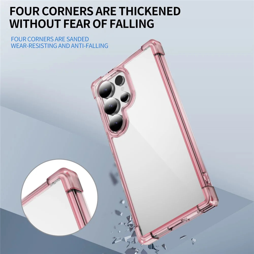 For Samsung Galaxy S25 Ultra Case Reinforced Corners TPU + Acrylic Clear Phone Back Cover - Transparent Pink - 5