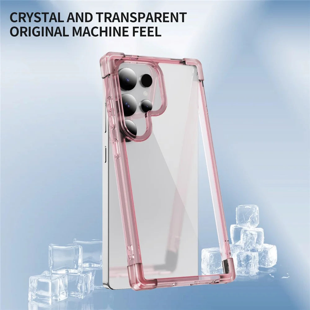 For Samsung Galaxy S25 Ultra Case Reinforced Corners TPU + Acrylic Clear Phone Back Cover - Transparent Pink - 6