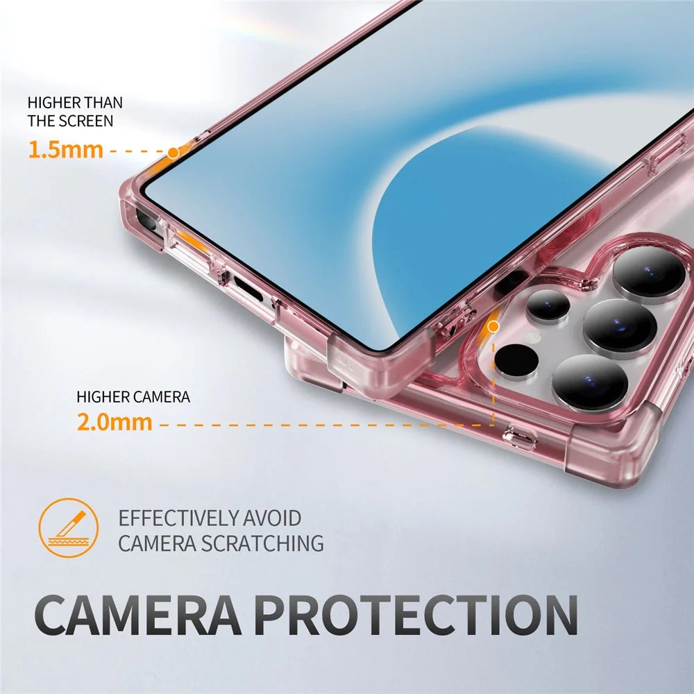 For Samsung Galaxy S25 Ultra Case Reinforced Corners TPU + Acrylic Clear Phone Back Cover - Transparent Pink - 7