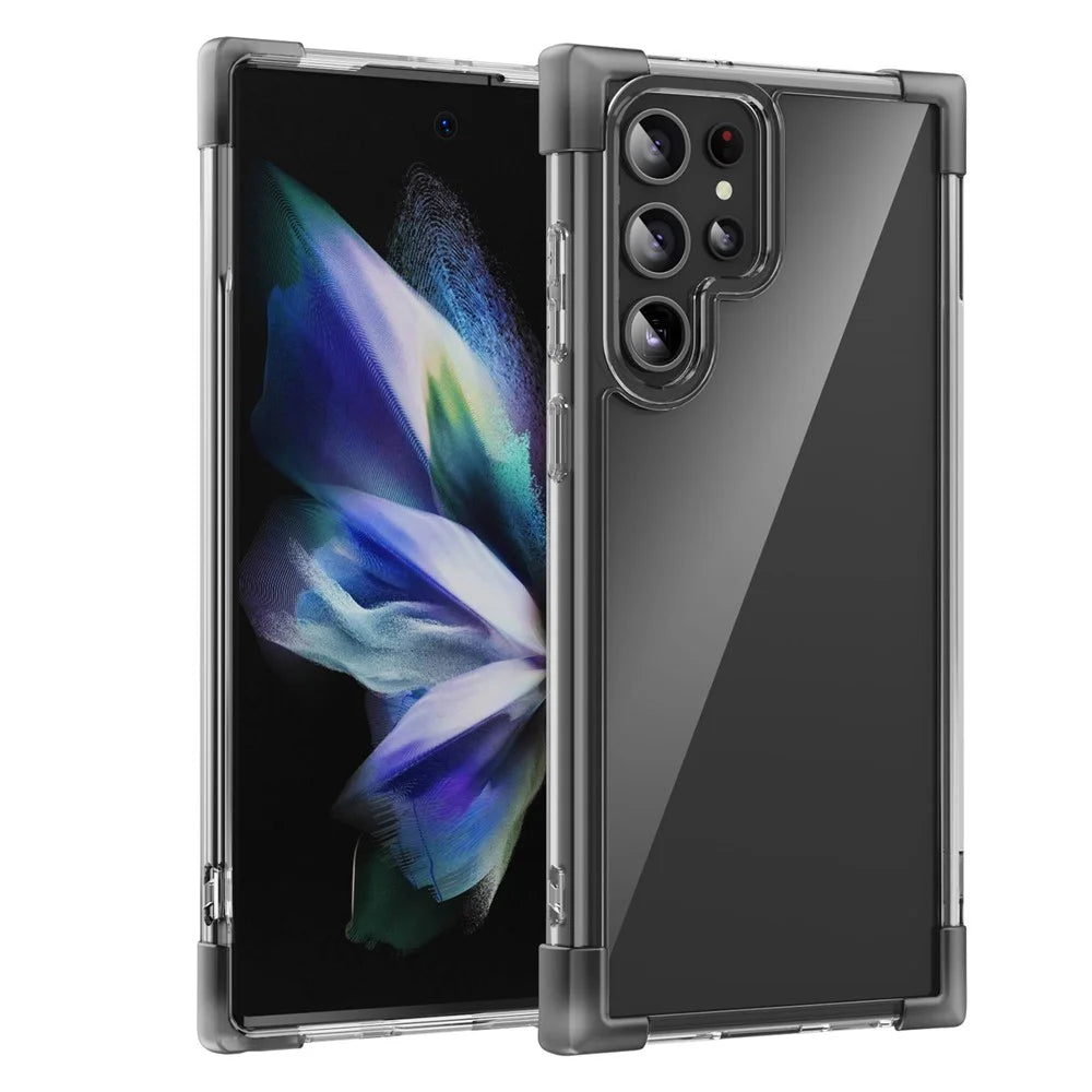 For Samsung Galaxy S23 Ultra Case Reinforced Corners TPU + Acrylic Clear Phone Back Cover - Transparent Black - 1