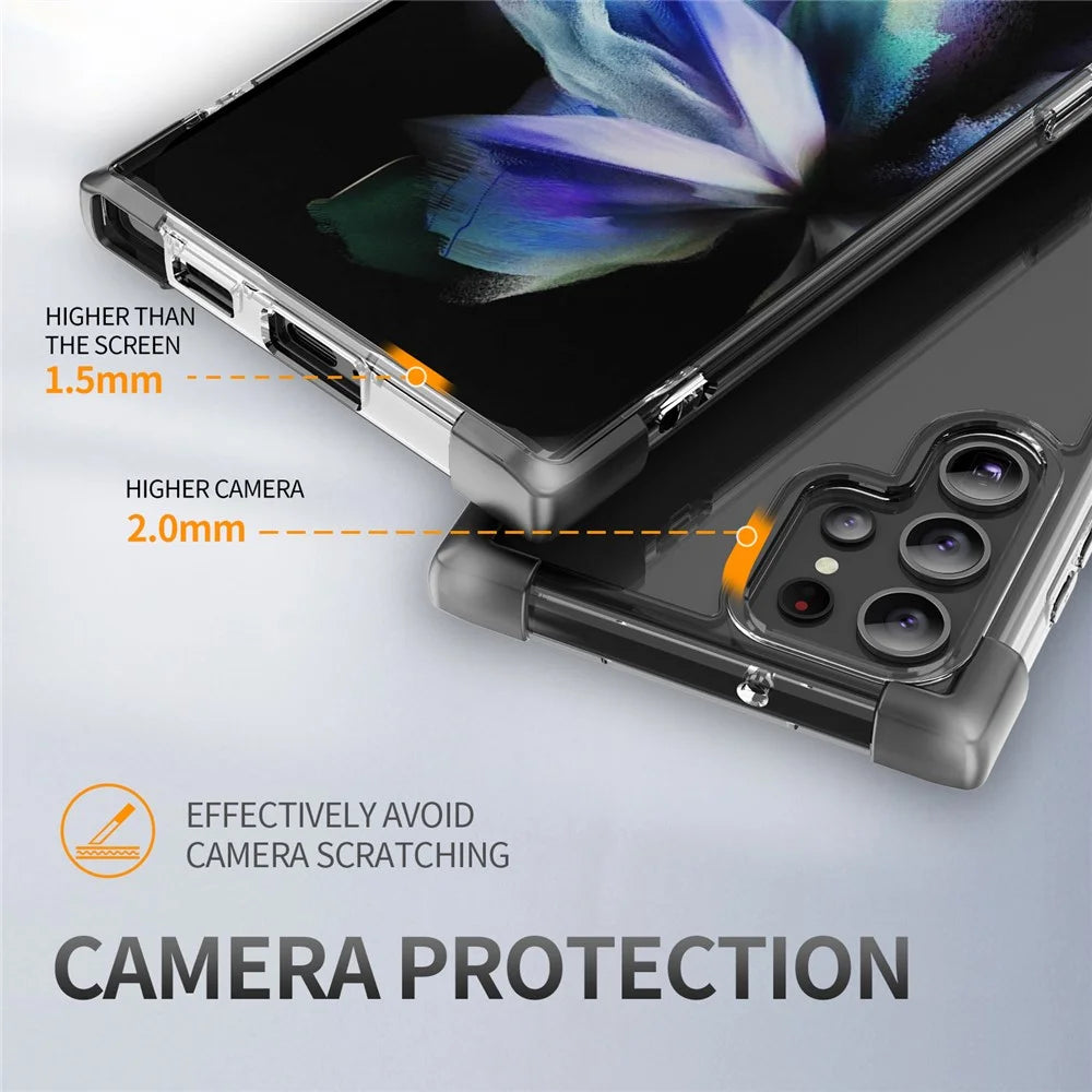 For Samsung Galaxy S23 Ultra Case Reinforced Corners TPU + Acrylic Clear Phone Back Cover - Transparent Black - 7