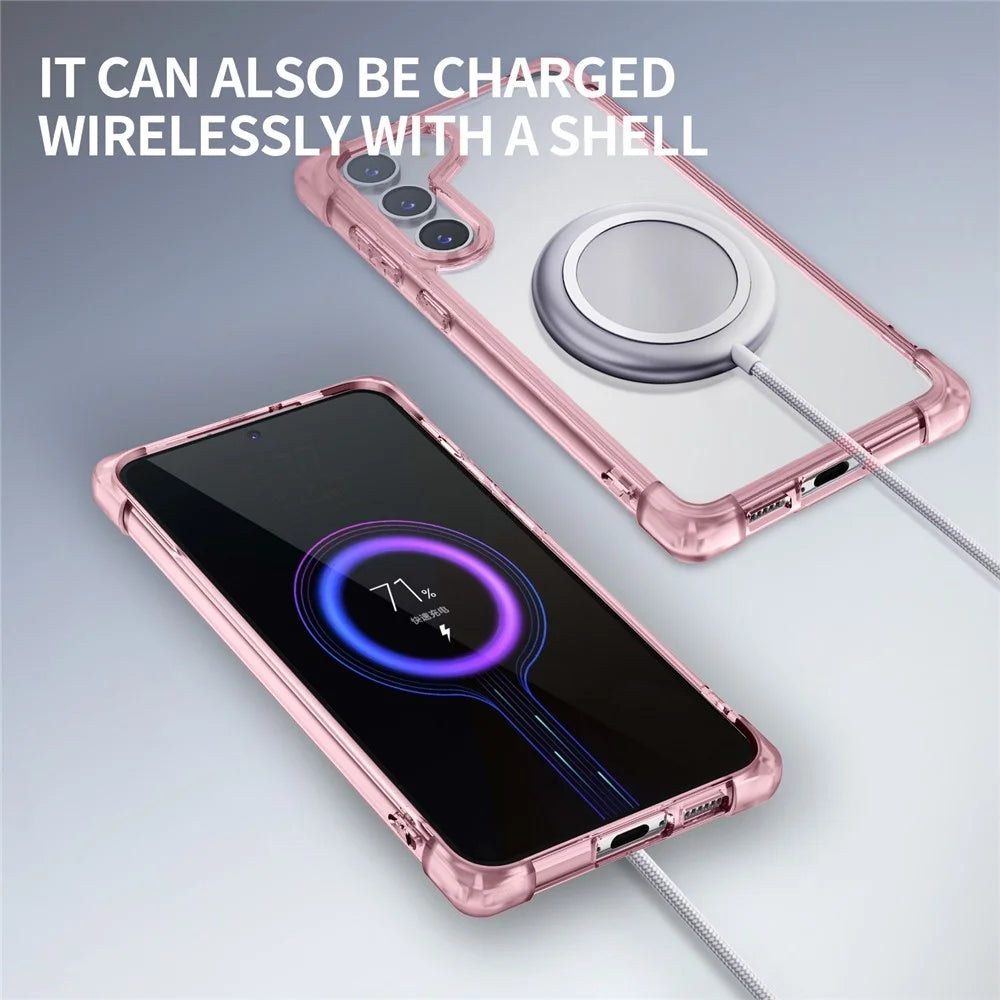For Samsung Galaxy S23+ Case Reinforced Corners TPU + Acrylic Clear Phone Back Cover - Transparent Pink - 2