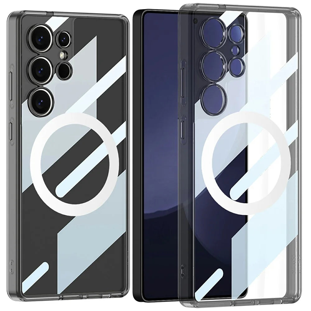 GKK For Samsung Galaxy S24 Ultra Magnetic Case TPU+PC Clear Phone Back Cover - Transparent Black - 1