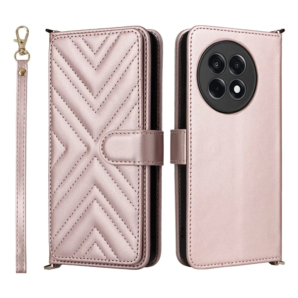 Wallet Phone Case for OnePlus Ace 5 5G / Ace 5 Pro 5G / 13R 5G Leather Phone Cover with Shoulder / Wrist Strap - Pink - 7