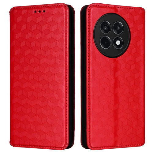Wallet Phone Case for OnePlus Ace 5 5G / Ace 5 Pro 5G / 13R 5G Rhombus Imprinted Leather Cover - Red - 1