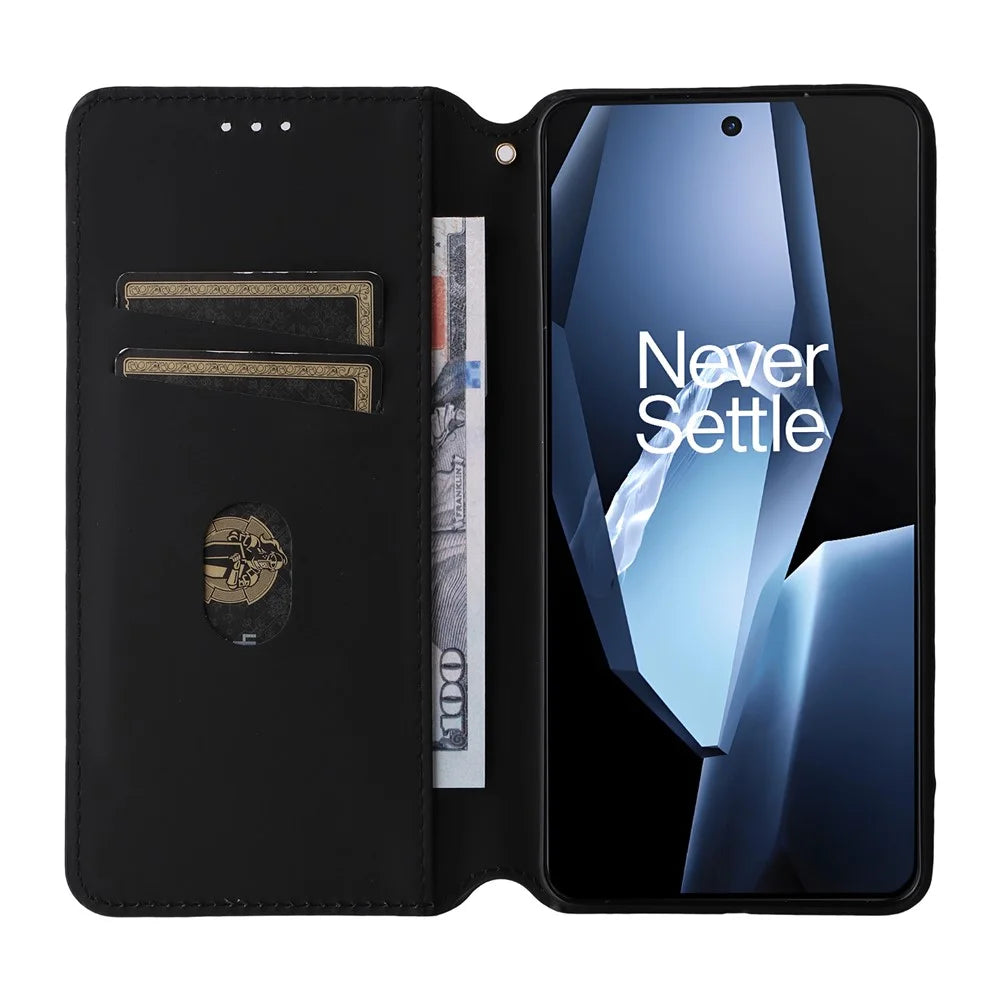 Wallet Phone Case for OnePlus Ace 5 5G / Ace 5 Pro 5G / 13R 5G Rhombus Imprinted Leather Cover - Red - 2