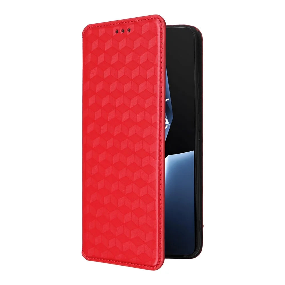 Wallet Phone Case for OnePlus Ace 5 5G / Ace 5 Pro 5G / 13R 5G Rhombus Imprinted Leather Cover - Red - 6