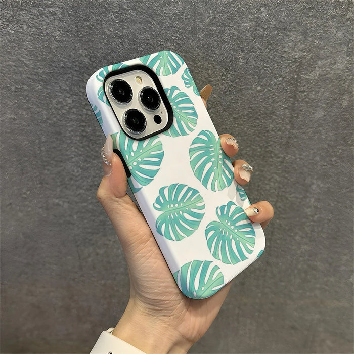 For iPhone 15 Pro Case Stylish Plant Pattern Shockproof PC + TPU Phone Back Cover - DS99 - 1