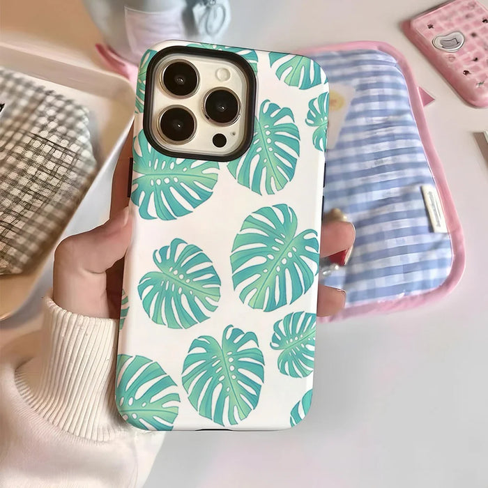 For iPhone 15 Pro Case Stylish Plant Pattern Shockproof PC + TPU Phone Back Cover - DS99 - 2