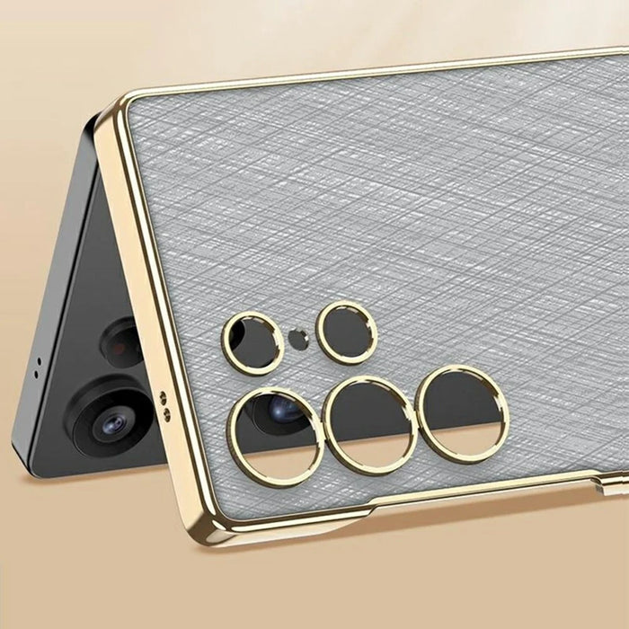 GKK For Samsung Galaxy S23 Ultra Case Electroplated PC + PU Phone Shell with Kickstand - Black - 5