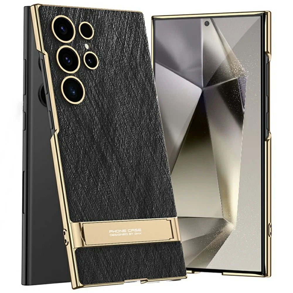 GKK For Samsung Galaxy S24 Ultra Case Electroplated PC + PU Phone Shell with Kickstand - Black - 1