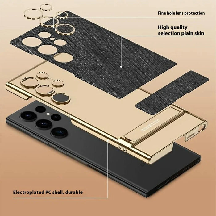GKK For Samsung Galaxy S24 Ultra Case Electroplated PC + PU Phone Shell with Kickstand - Black - 3