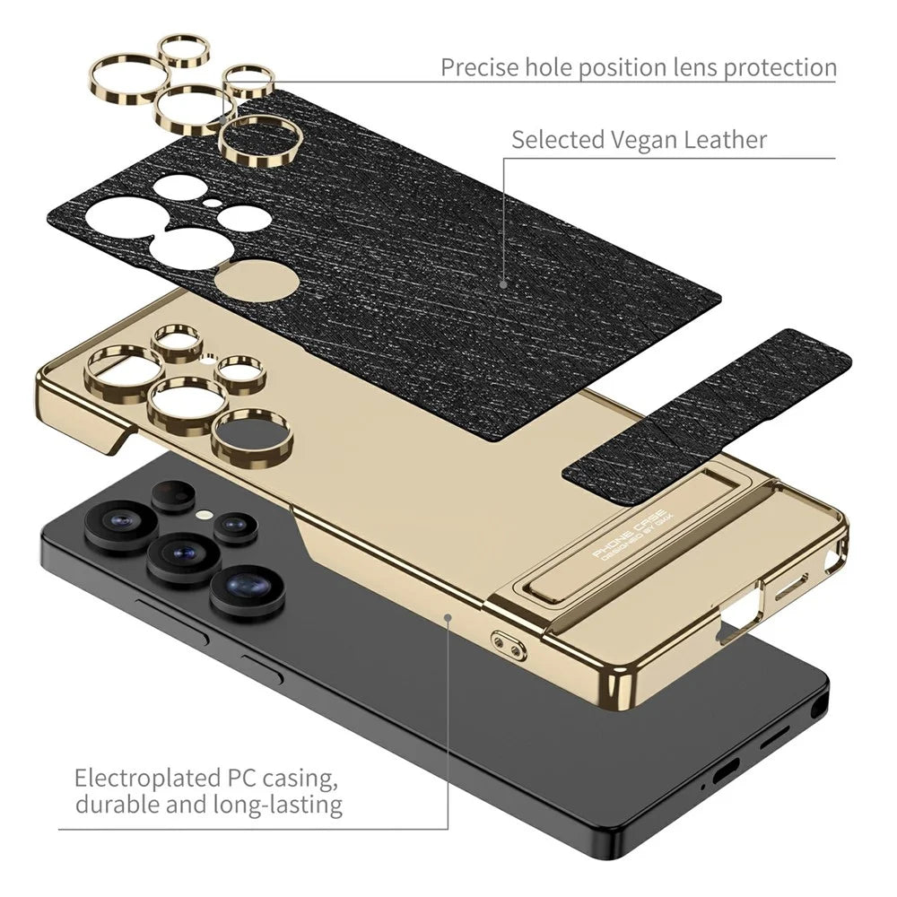 GKK For Samsung Galaxy S25 Ultra Case Electroplated PC + PU Phone Shell with Kickstand - Black - 2