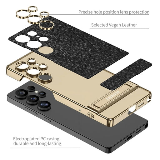 GKK For Samsung Galaxy S25 Ultra Case Electroplated PC + PU Phone Shell with Kickstand - Black - 2