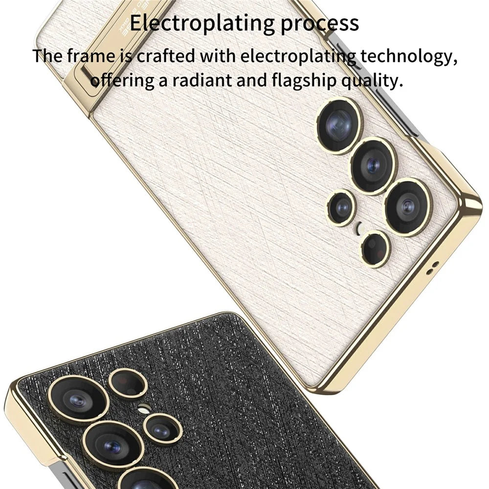 GKK For Samsung Galaxy S25 Ultra Case Electroplated PC + PU Phone Shell with Kickstand - Black - 3
